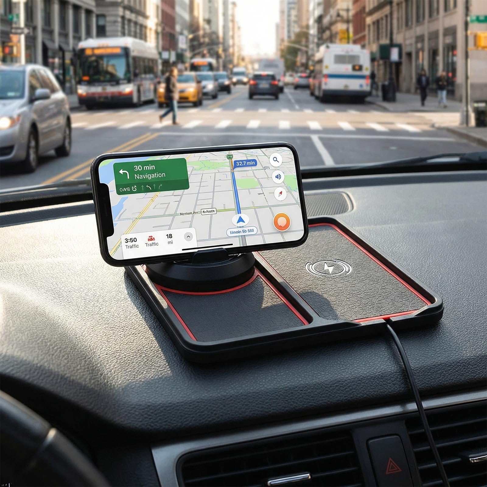Caricatore da auto wireless e supporto per telefono con base antiscivolo rotazione a 360 gradi per tutti i telefoni
