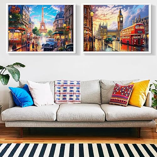 Miniatura 7 de Paquete de 2 rompecabezas para adultos de 1000 piezas, rompecabezas difíciles del Big Ben y la Torre Eiffel para adultos, rompecabezas duro,