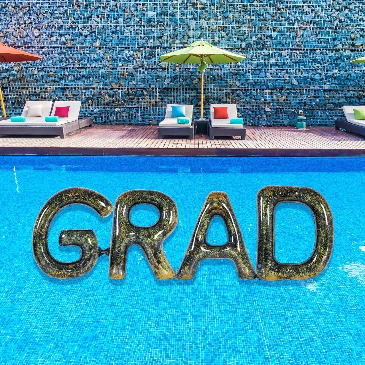 2026 Graduations Party Decorations, Huge 40inch Grad Inflatable Pool Float Letters Black and Gold Letter Balloons Indoor Outdoor Party Decorations for Graduation Beach Party and Backdrop Banner