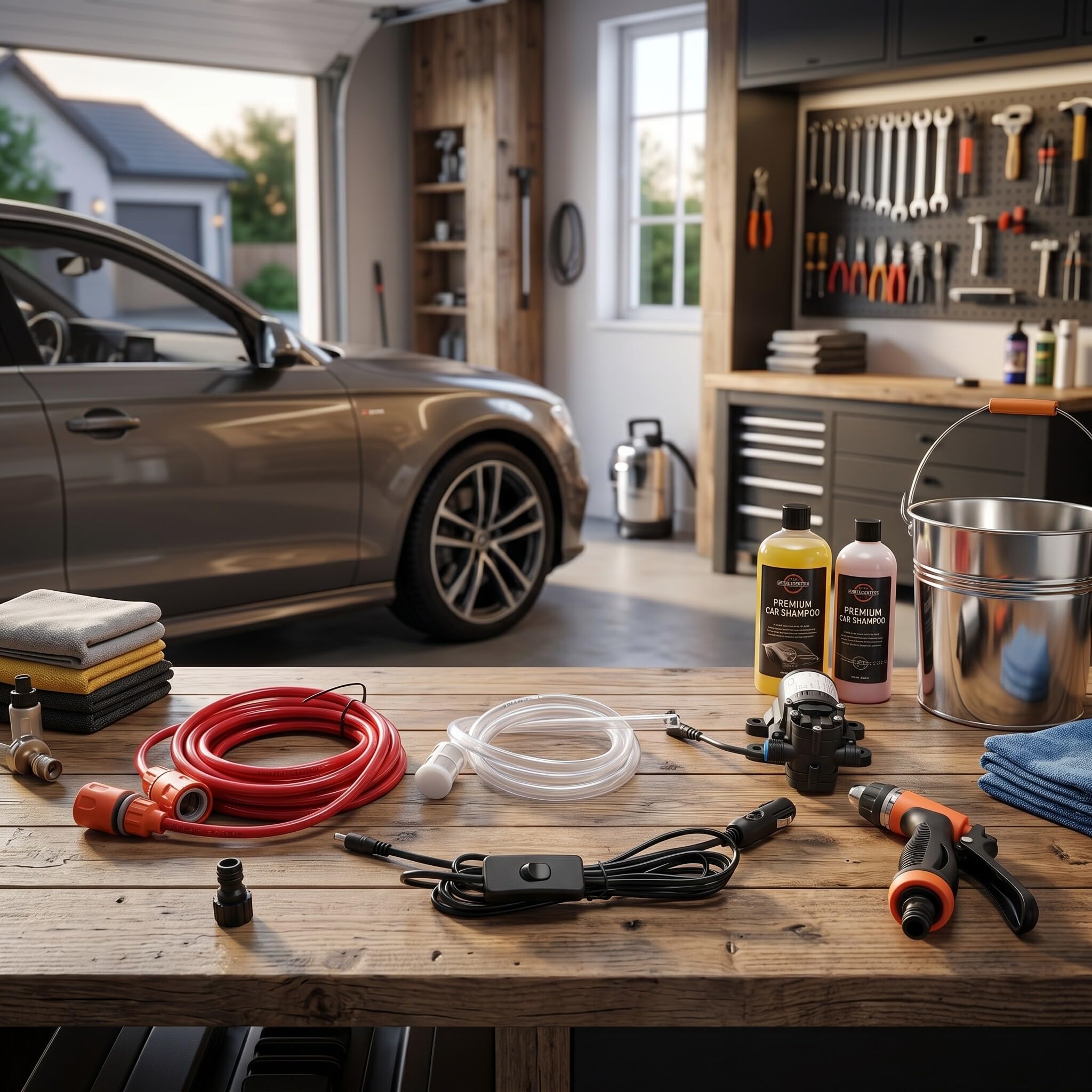 Nettoyeur de Pompe à Eau Haute Pression Portable, Kit de Lavage de Voiture, pulvérisateur de Voiture, Pompe à Eau pour laveuse à Pression 12V 80W Haute Pression 130 PSI