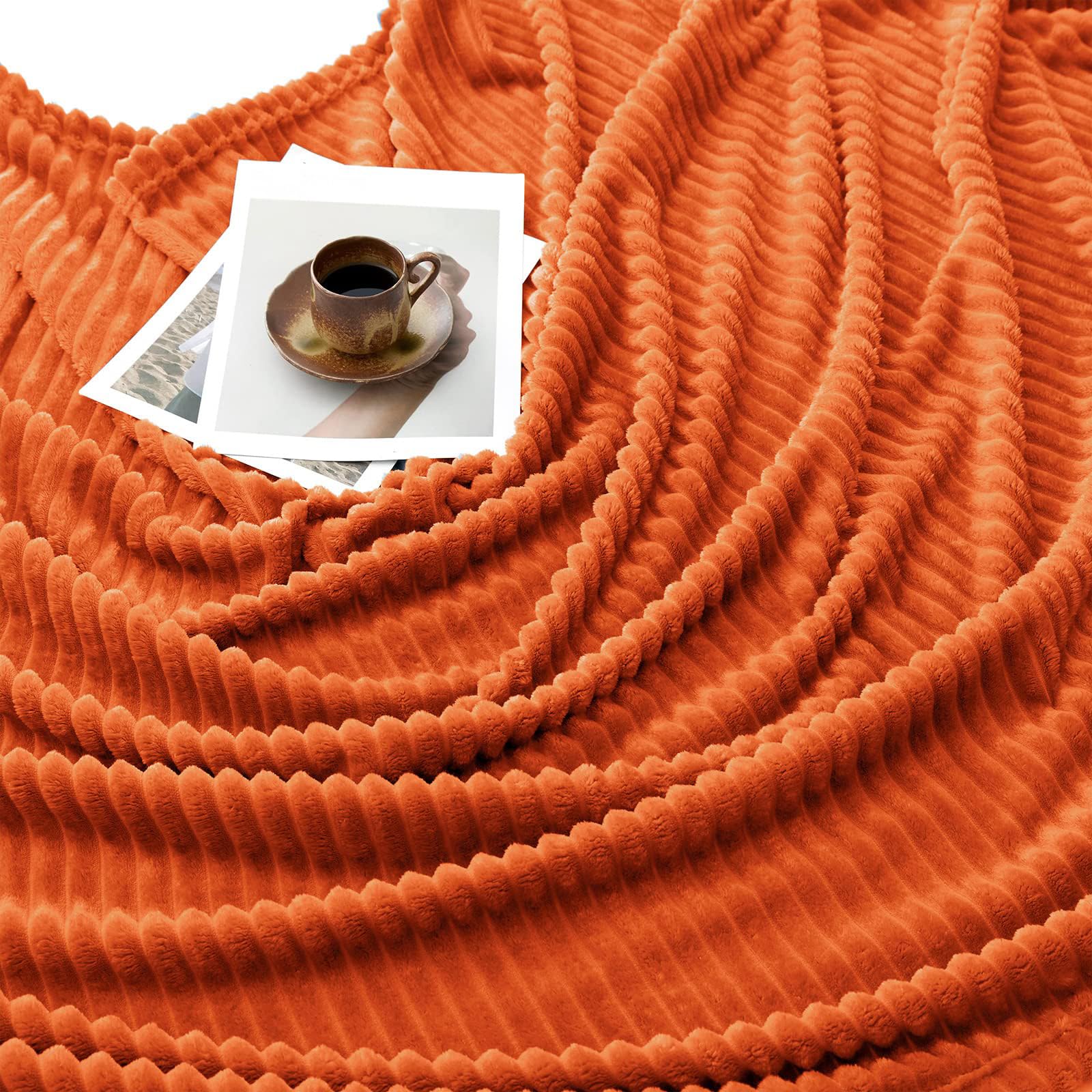 Orangefarbene Doppeldecke 152x203 Cm – Superweicher Flanell-Fleece, Beidseitig Flauschig, Waschbar