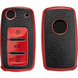 Funda Llave Seat Leon 2021 kwmobile Funda para Mando de Coche Compatible con VW Skoda Seat - Carcasa de TPU Tipo Cuero con Botones para Coche - Rojo/Negro