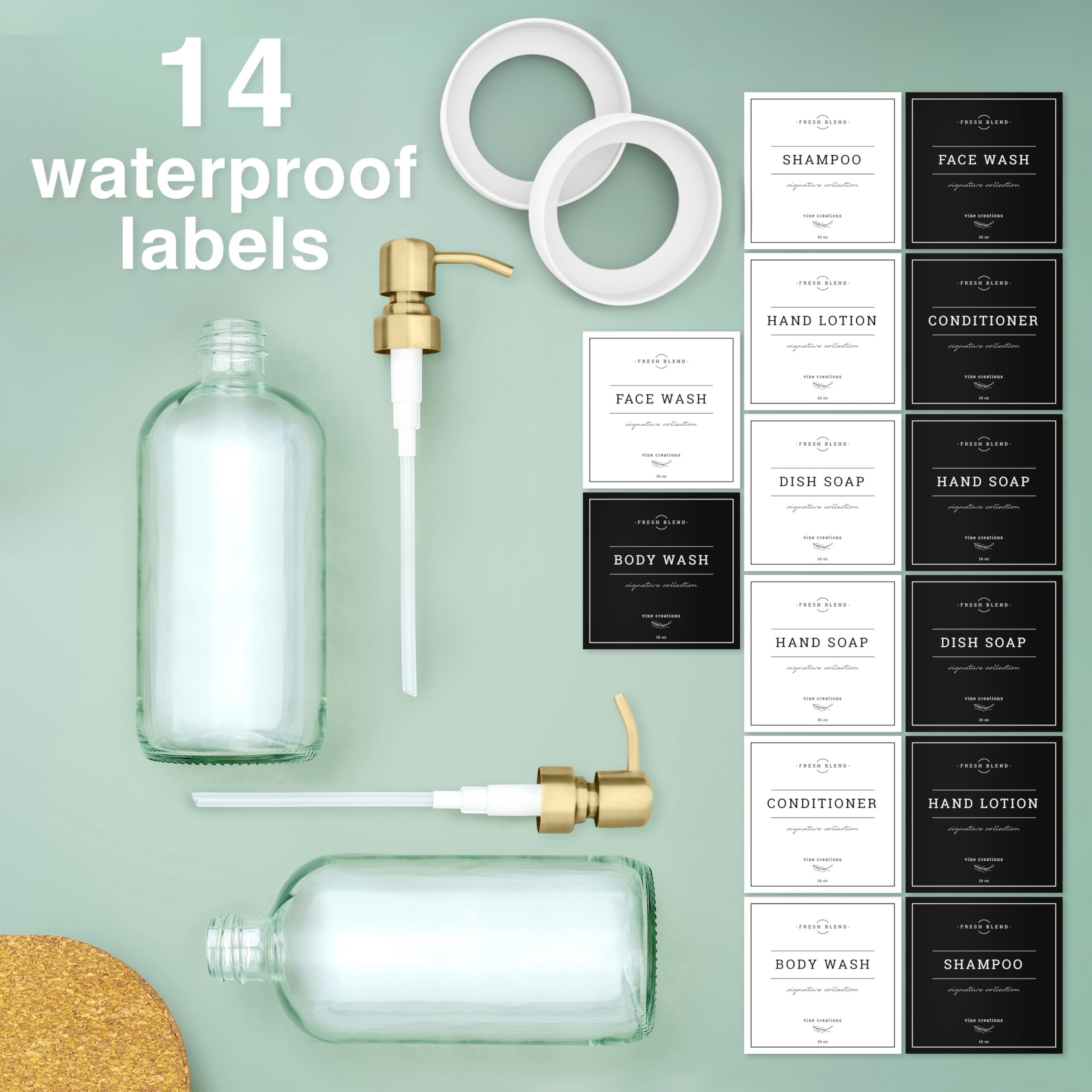 Vine Creations Dispensador de jabón de Vidrio Transparente, Juego de 2 dispensadores de jabón de Cocina con Bomba de Acero Inoxidable, dispensador de jabón de Manos de 16 onzas para baño, dispensador