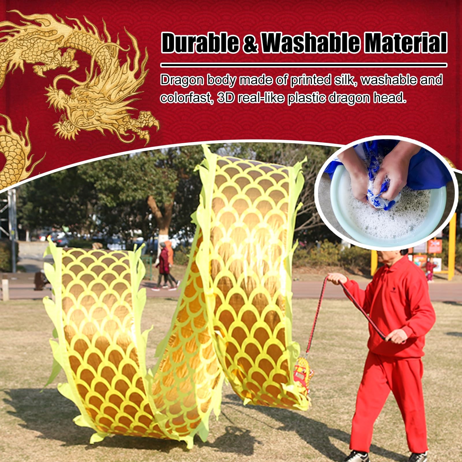 Cerf Volant Ruban de Danse Dragon Poi avec Écailles et Tête, Jetant une Banderole de Dragon Jonglant en Plein Air, Poi Dragon en Soie Fluide pour Parc/ Cour/ Plage ( Color : Red , Size : 8 m (26 ft) )