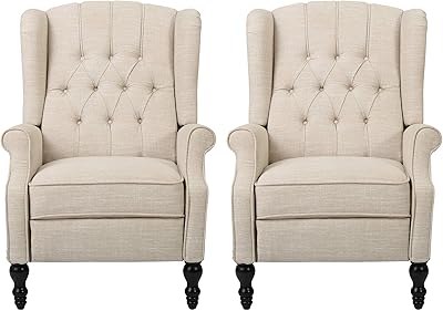 Christopher Knight Home Earlean Fabric Recliner (Set of 2), Beige, Dark Brown