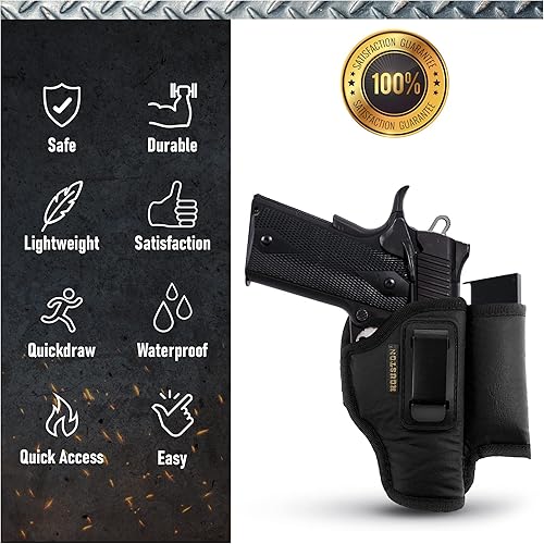 Miniatura 5 de Houston Gun Holsters IWB - Funda para pistola con bolsa Mag de Houston, cuero ecológico, material suave, se adapta a cañones 1911 de 5 y 4 pulgadas,
