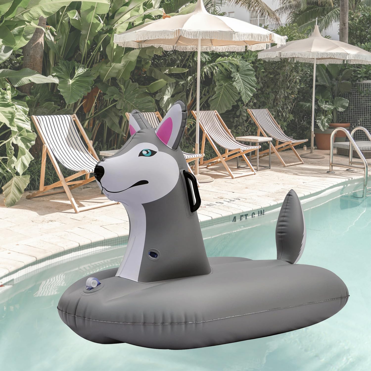 Jet Creations Inflatable Husky Dog Tube Pool floatie ridable Blow up Summer Beach Swimming Pool Party Lounge raft Decorations Toys Kids Adults 38 inch Fun-HUSKYM,Multi