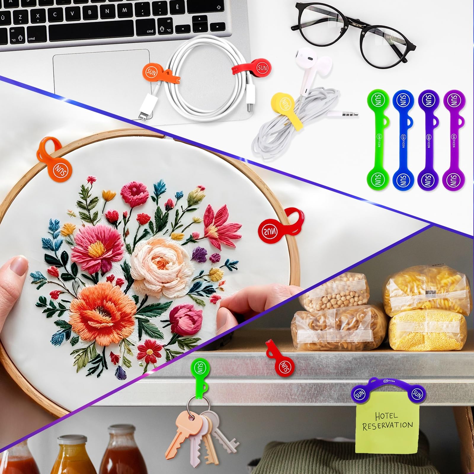 SUNFICON 14 Stück magnetische Kabel-Organizer, Regenbogen-Kabel-Clips, Ohrhörer, Kabelwickler, Lesezeichen, Whiteboard, Notiztafel, Kühlschrankmagnete, USB-Kabel-Manager, Kabelbinder, Büro, Schule