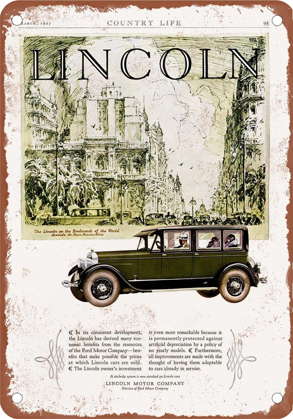 METAL SIGN - 1927 Lincoln Vintage Ad 01 - Old Retro Rusty Look home decor