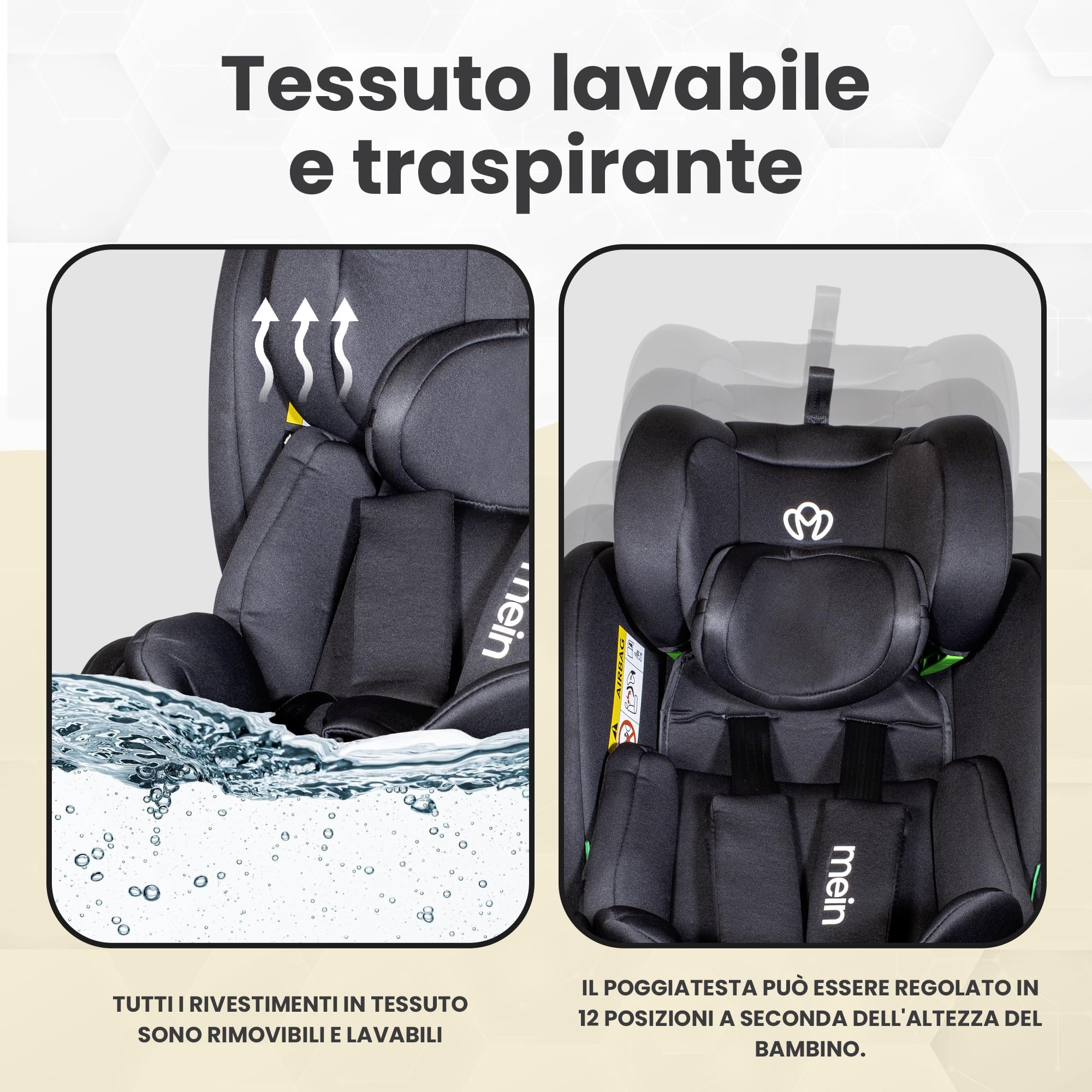 MEIN I-Size Seggiolino Auto 0-36 kg Isofix per 40-150 cm Seggiolino Auto Girevole a 360° con Seduta Reclinabile e Cintura di Sicurezza 5 Punti Gruppo 0+ 1/2/3 ca. 0-12 anni