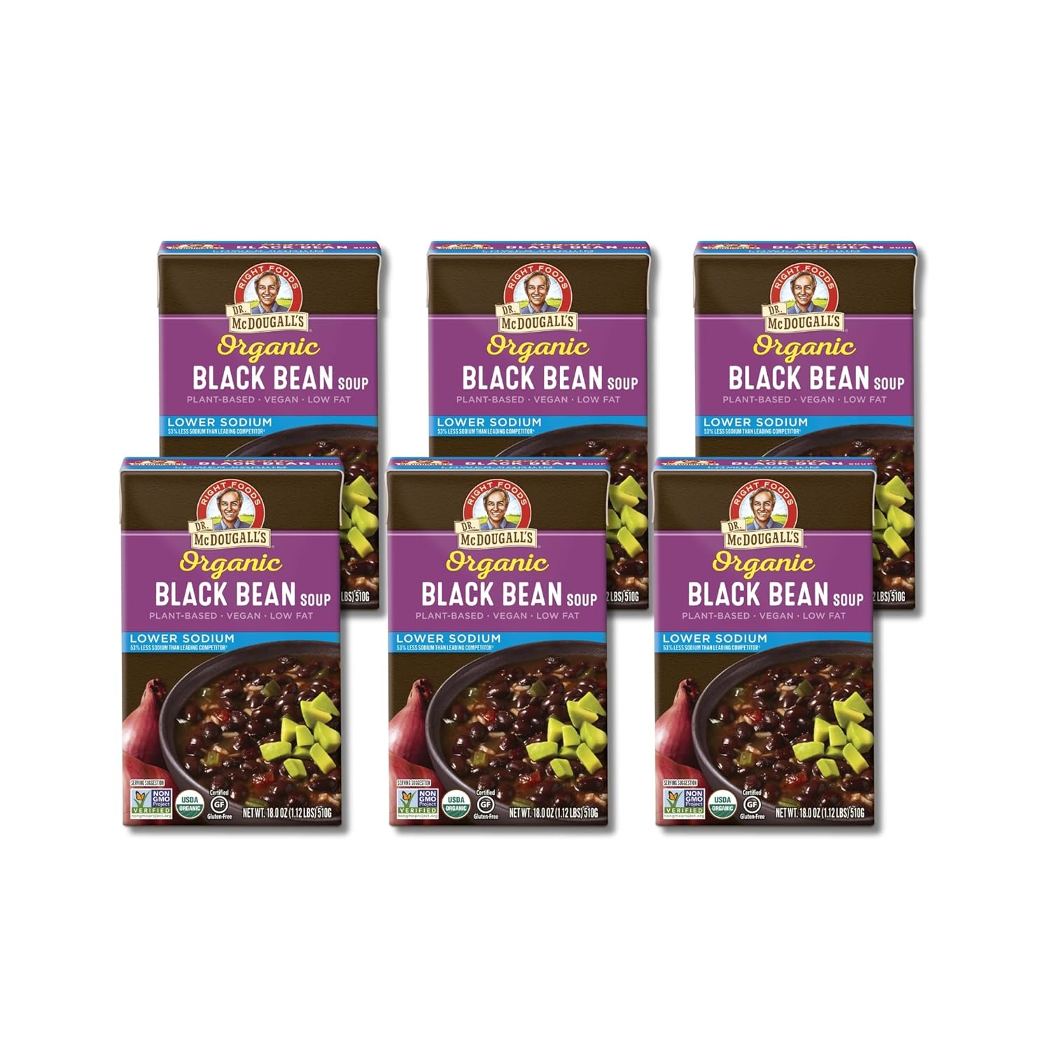 Dr. McDougall's Right Foods Organic Lower Sodium Black Bean Soup, 18 Fluid Ounce (Pack of 6) ( BBD :  26 /JUL / 2026 )) 
