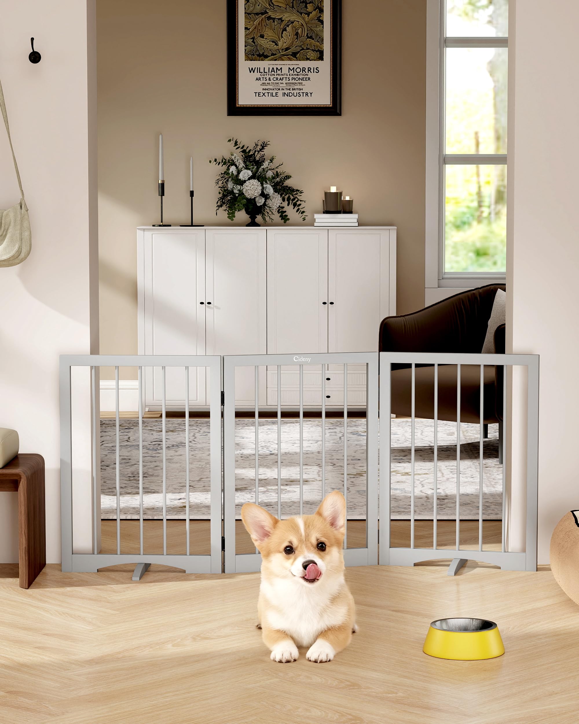 Cideny Free Standing Dog Gate Indoor, Foldable Dog Gate for Doorways Stairs Hallways, 3-Panel Freestanding Pet Gate with Support Feet for Stability, Folding Puppy Gate Easy to Move, Doggy Gate 54"x24" — view 19