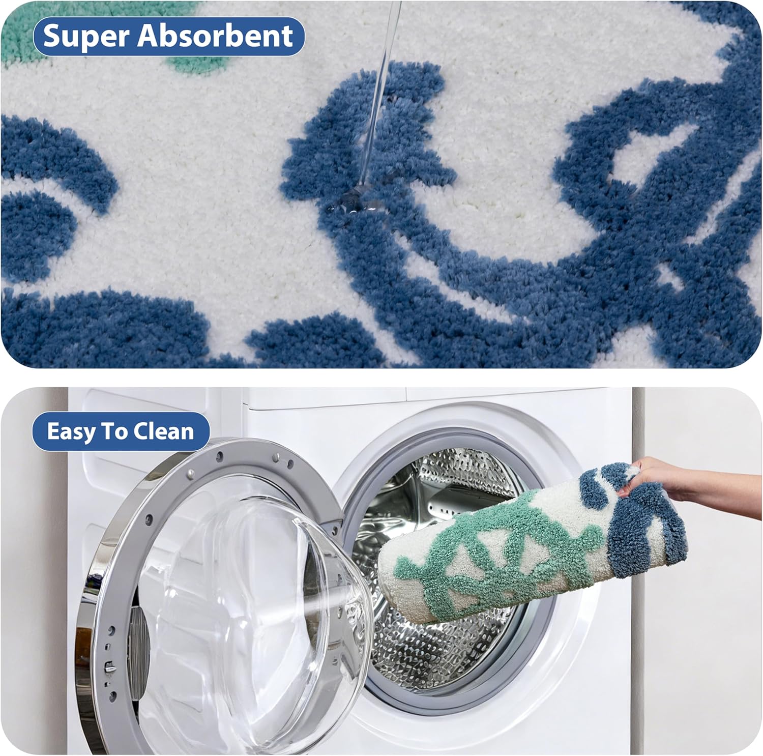 ORTIGIA Nautical Anchor Bathroom Rugs Non Slip Washable, 20x32 Soft Microfiber Sea Bath Mat, Quick Dry Absorbent Beach Shower Rug for Bathroom Floor Tub Shower Sink
