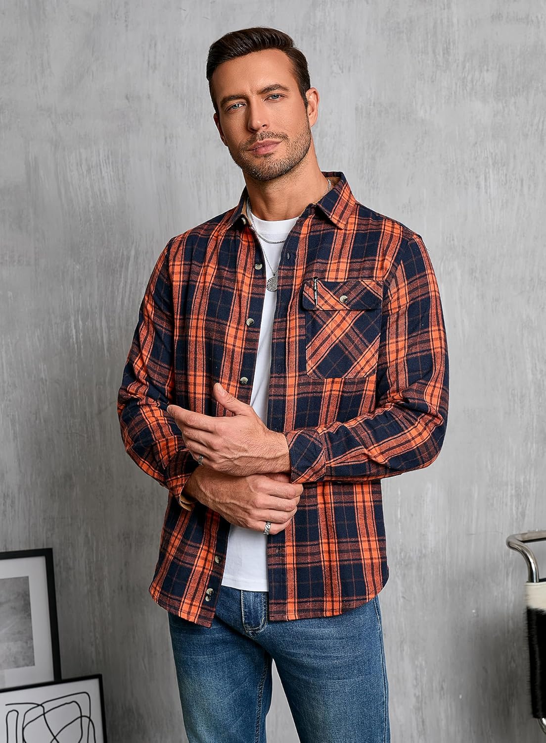 Mens Flannel Shirts Long Sleeve Flannel Shirt Casual Button Down Brushed Cotton Plaid Shirt for Men - Image 4