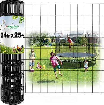 Amagabeli Black PVC Coated Welded Wire Fence 2 inch x 3 inch 24inch x 25ft 16 Gauge Garden Fence Chicken Wire Fencing Roll Vinyl Coating Metal Wire Flower Bed Dog Barrier Plant Poultry Netting Cage