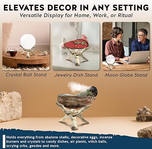 Miniatura 6 de Alternative Imagination - Soporte tipo trípode de madera, perfecto para conchas de abulón, bolas de cristal y más.