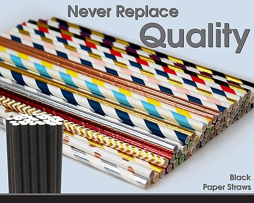 Miniatura 3 de Paquete de 150 pajitas de papel negro biodegradables  Pajitas negras desechables  Palitos negros para pasteles en cumpleaños, aniversario, boda,