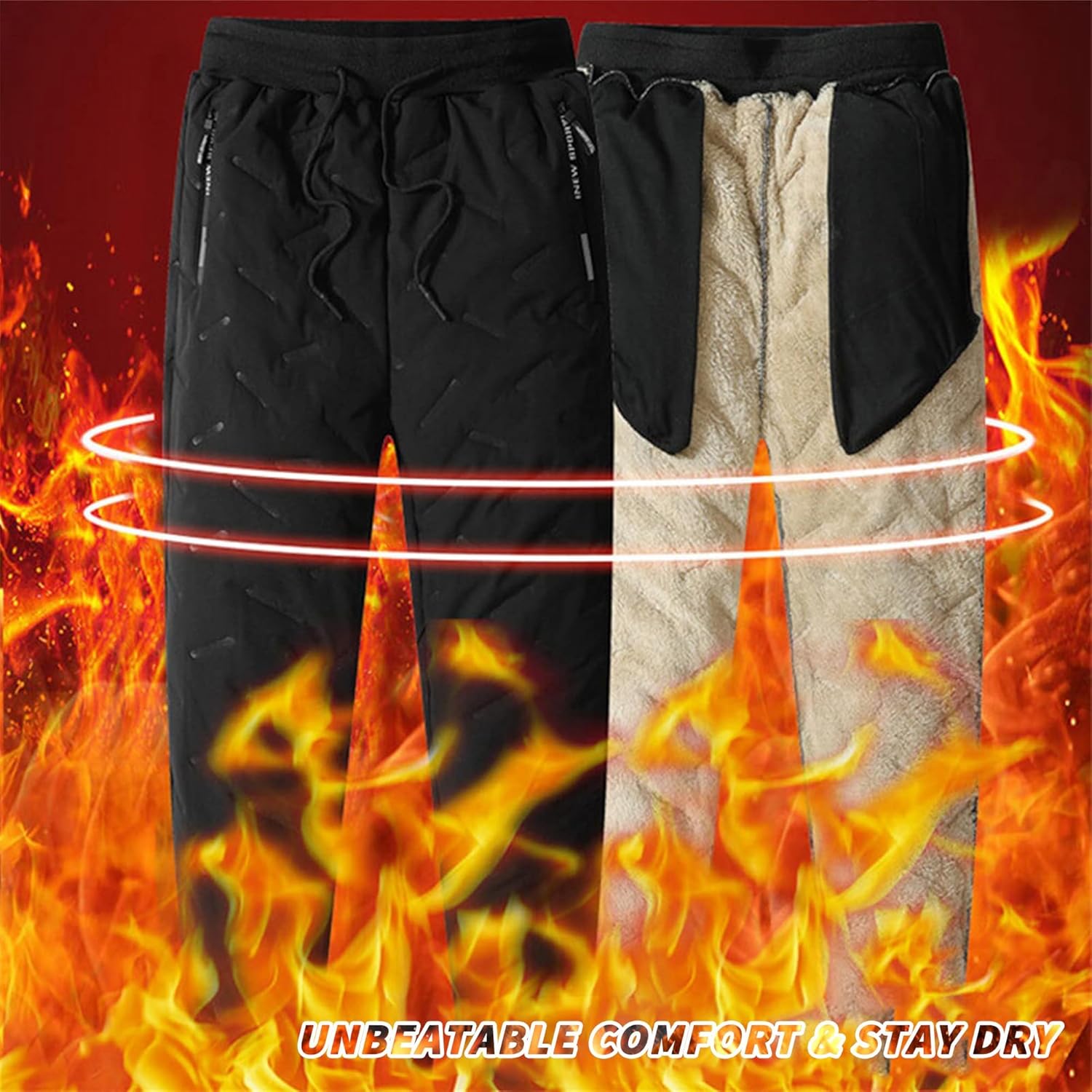 Unisex Fleece-Lined Waterproof Pants, Lightweight Sweatpants for Men Women, Warm Joggers with Pockets - Image 4