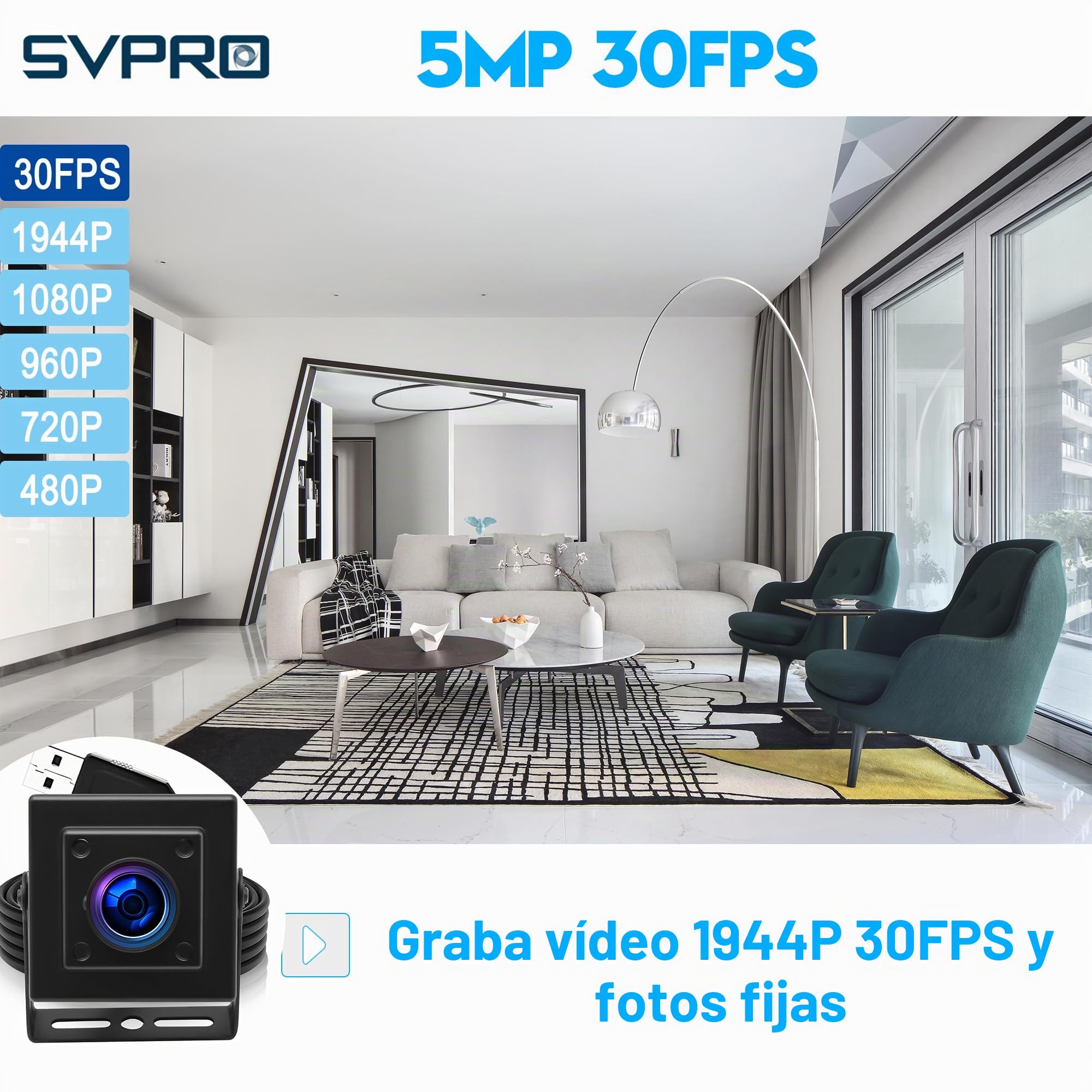 SVPRO - Cámara USB de 5 MP 30 FPS IMX335 para impresora 3D, grabador láser, máquina de visión, cámara industrial, vigilancia de seguridad (M12, USB Plug & Play, Windows