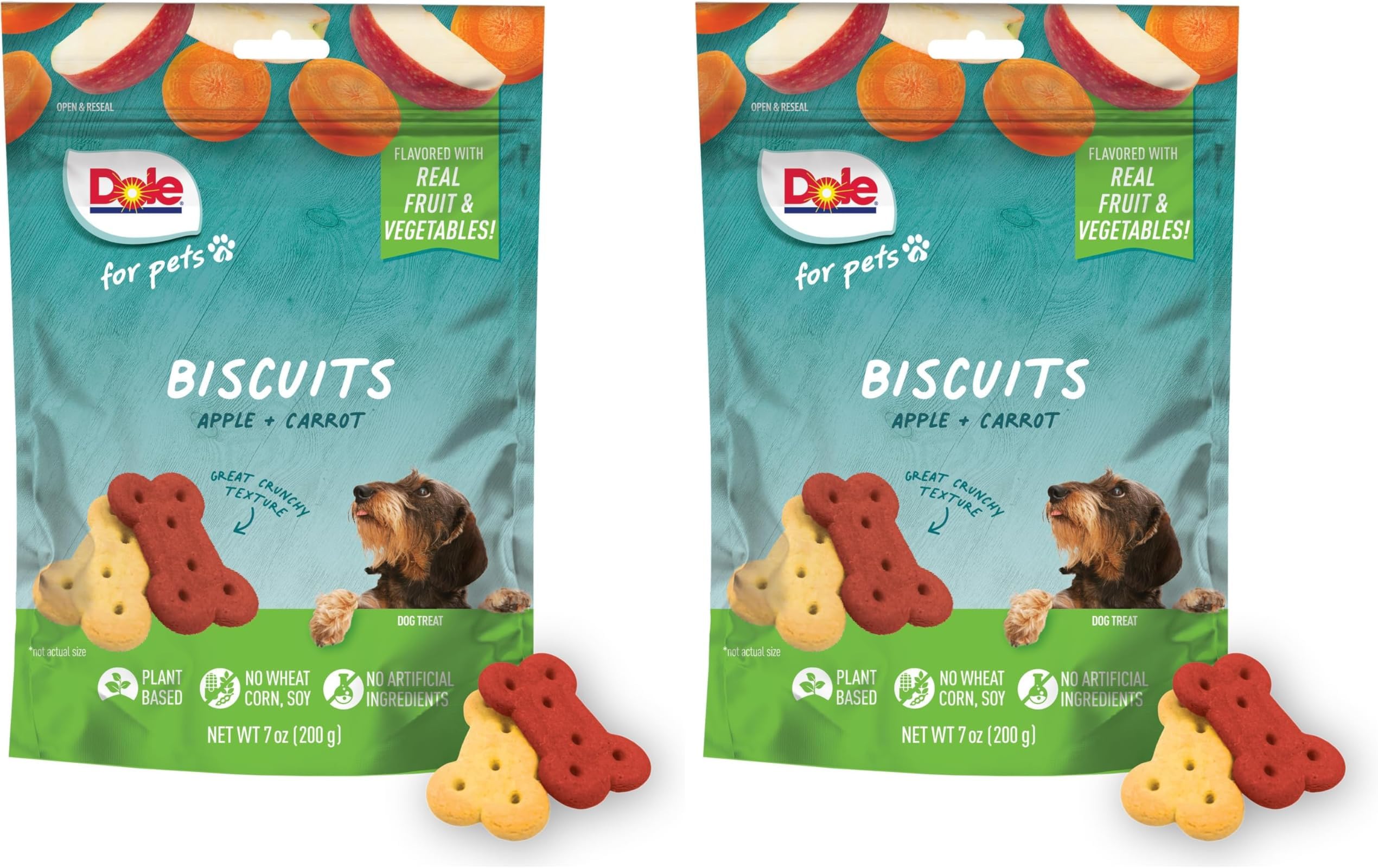 Dole for Pets Freshly Fetched Dog Biscuits, Apple & Carrot Flavor Dog Treats, 7oz | Flavored with Real Veggies, No Wheat, Corn, Soy, Artificial Flavors, Colors, Preservatives, or Animal Products