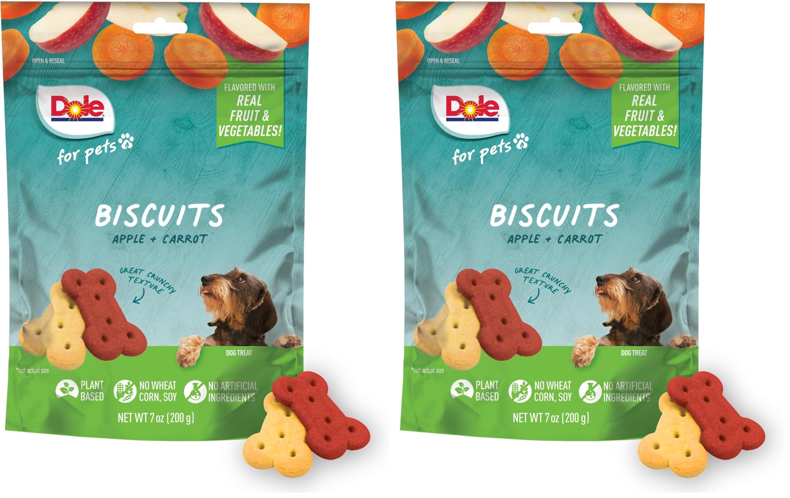 Dole for Pets Freshly Fetched Dog Biscuits, Apple & Carrot Flavor Dog Treats, 7oz | Flavored with Real Veggies, No Wheat, Corn, Soy, Artificial Flavors, Colors, Preservatives, or Animal Products