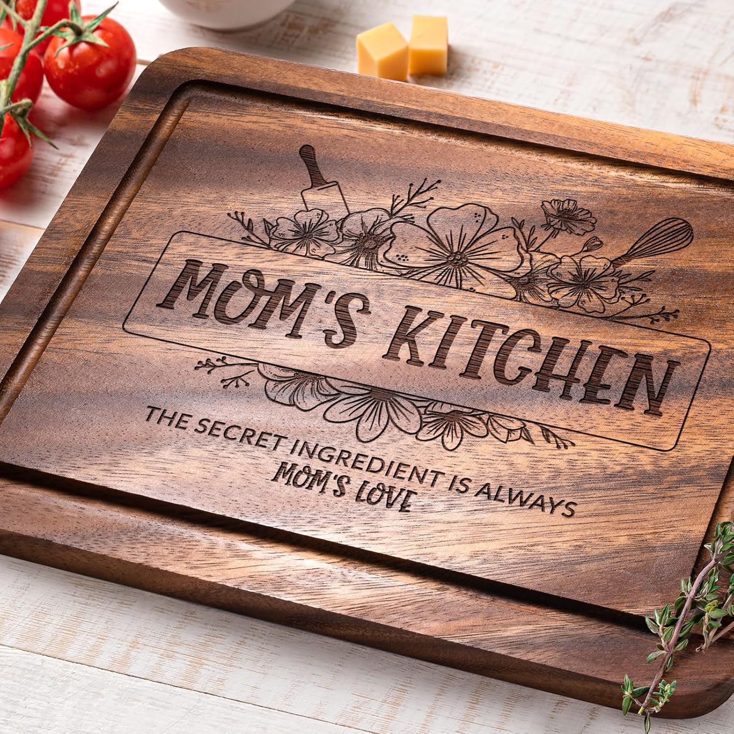 Mom Birthday Gifts, Thoughtful Gifts for Mom from Daughter Son, Creative Kitchen Presents for Moms on Mothers Day - Handmade Engraved Walnut Cutting Board 11 x 8.5 in - Image 4