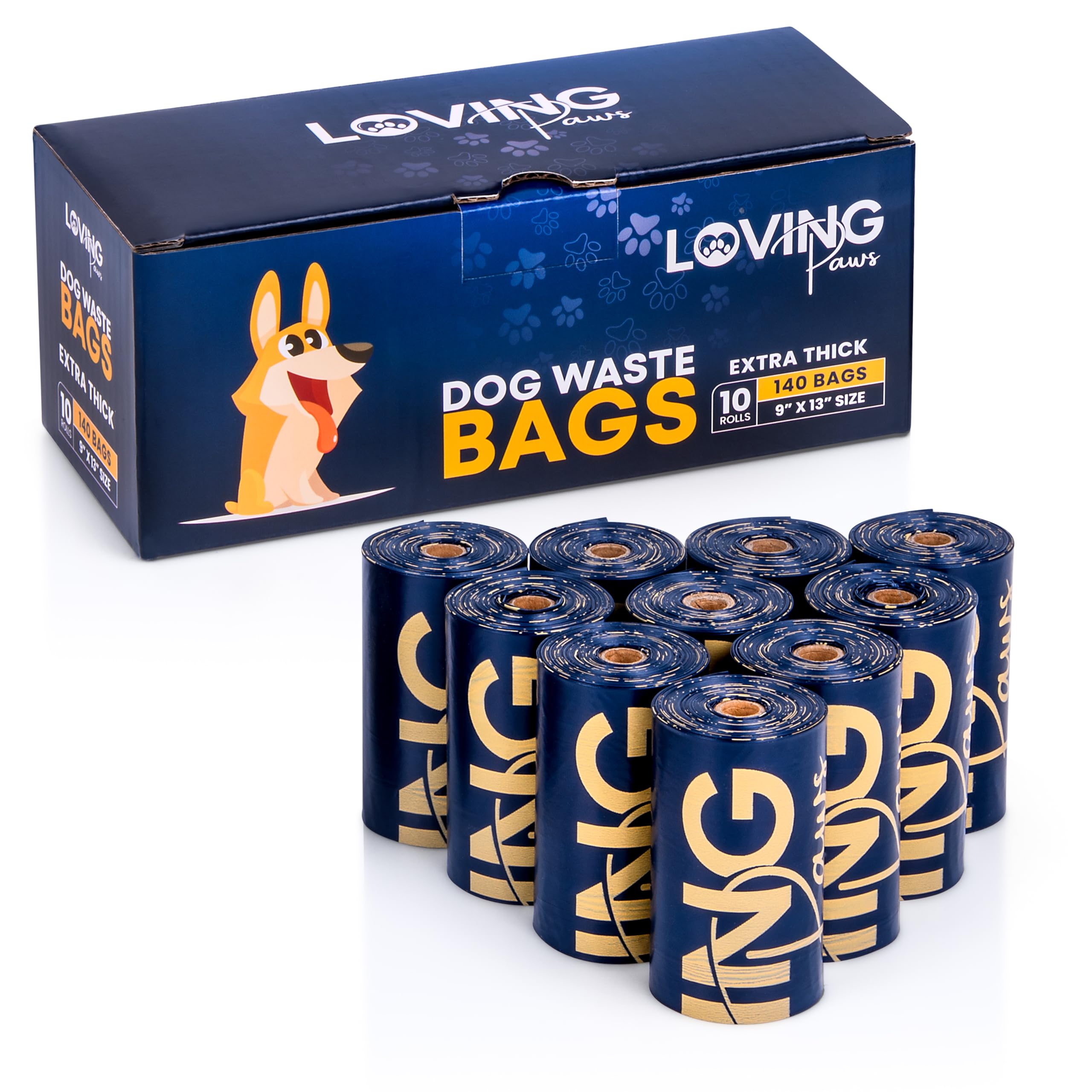 LOVING Paws Poop Bags for Dogs Guaranteed Leak Proof and Extra Thick Waste Bag Refill Rolls, With Free Dispenser,Unscented, 140 Count