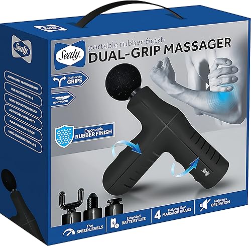 Miniatura 2 de Sealy SL-HW-MA-101-AC - Mini masajeador de doble agarre, SST vibración de alta frecuencia de 5 velocidades 4 cabezales de masaje intercambiables