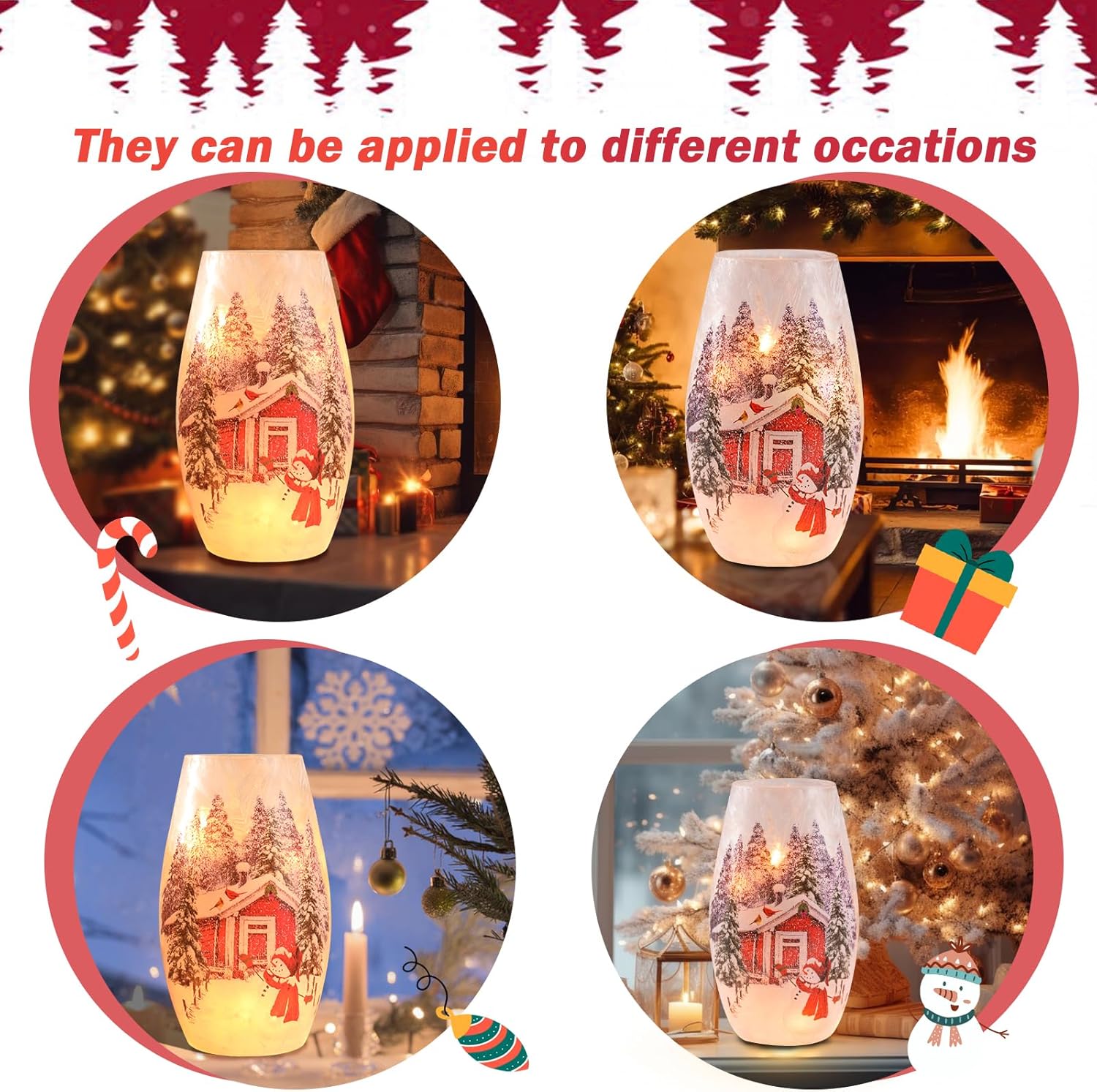 Wonder Solar Christmas Crackle Glass Lights Decorations Snowman Indoor Crackle Glass Vase LED Lighted Holiday Lamp Night Lights for Xmas, Christmas Lighting Decorations Indoor