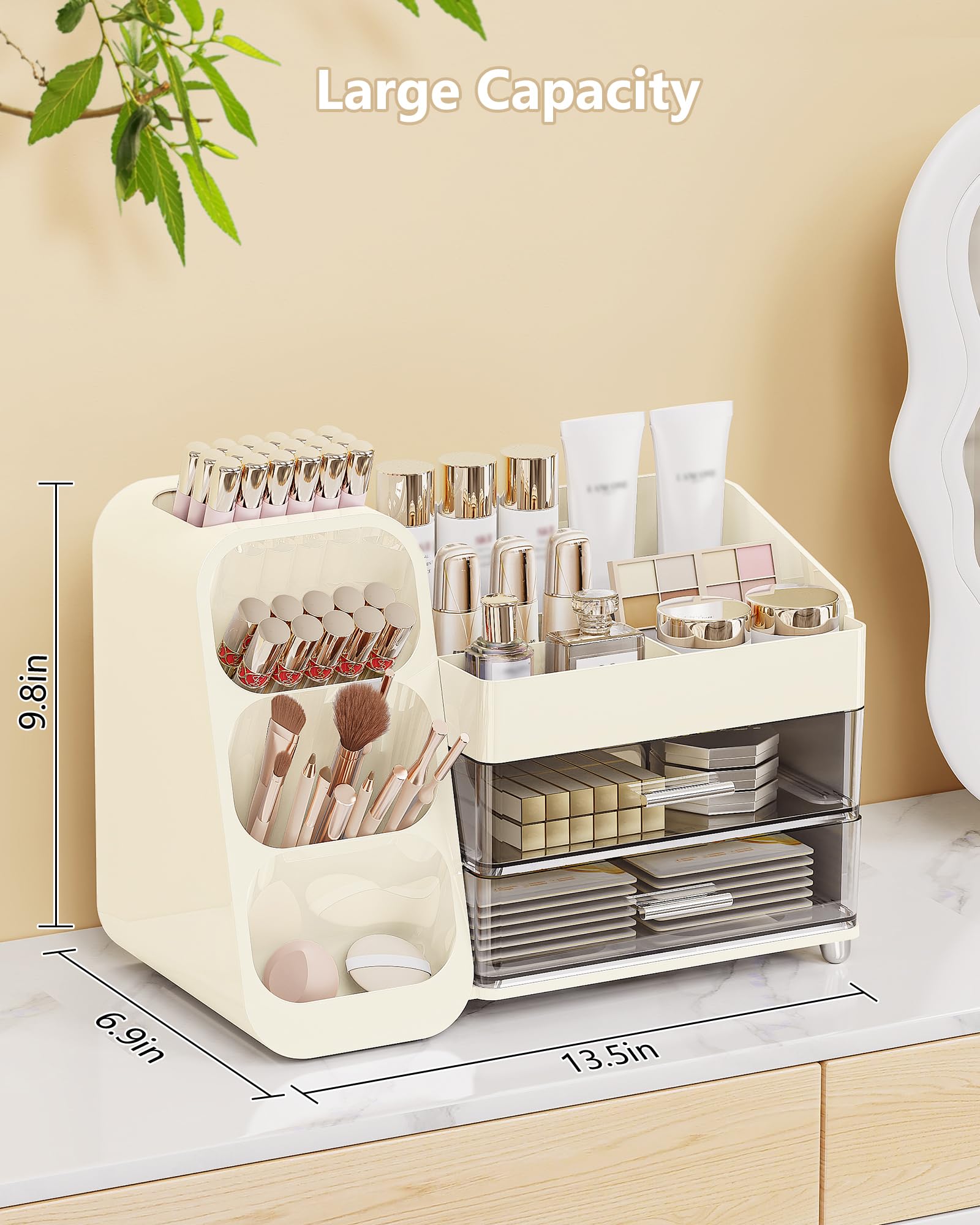 Anylady Large Capacity Makeup Organizer with Brush Holder