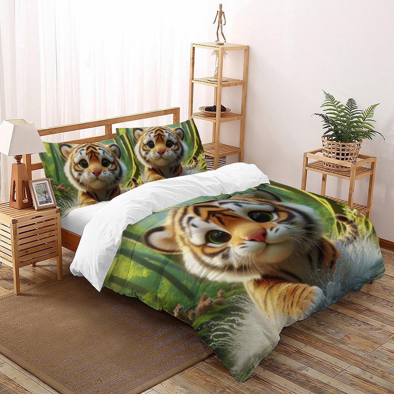 Housse de couette tigre 260x220 cm avec taies d'oreiller microfibre pour lit super king