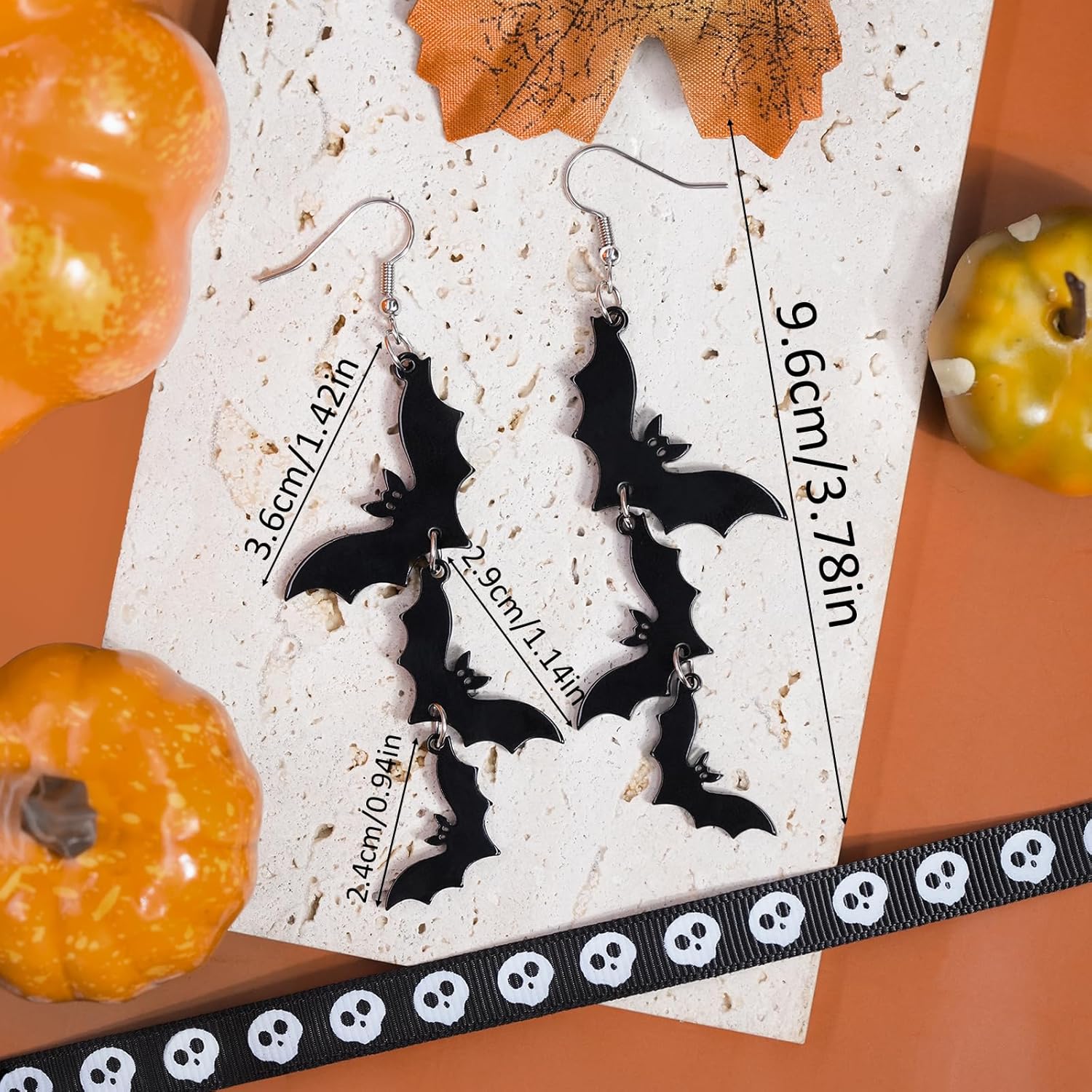 Acrylic Halloween Earrings Black Skull Bat Drop Dangle Earrings for Women Fun Cute Spooky Halloween Holiday Costume Jewelry - Image 6