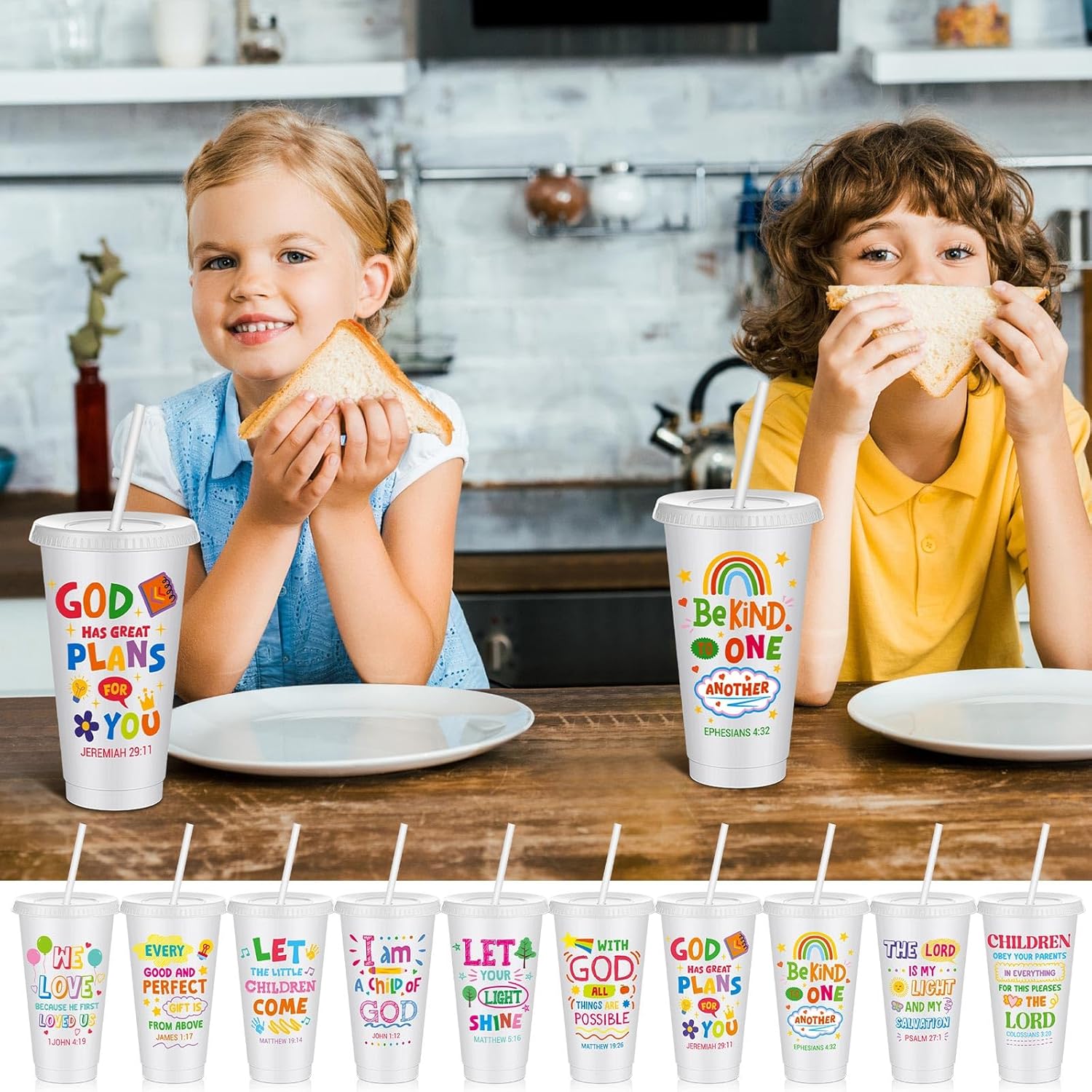 Uiifan 30 Pcs Bulk Christian Cups Gifts for Kids, 24oz Plastic Religious Jesus Cups with Bible Verse, Sunday School Gifts for Kids Children (White) - Image 6