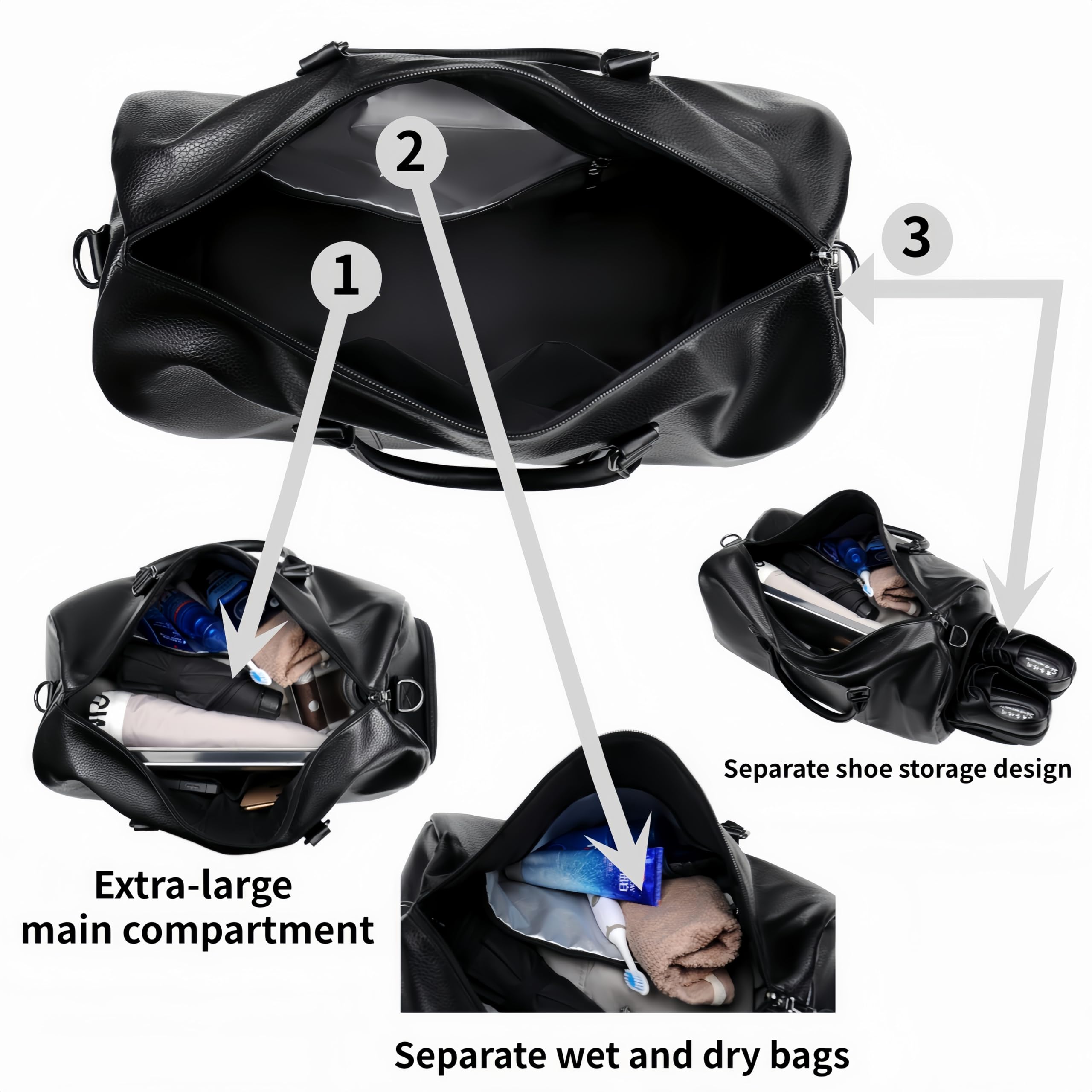 Bolsa de viaje de cuero trenzado, bolsa de viaje para fin de semana, bolsa de viaje de cuero impermeable, con correas para el hombro, marrón (Brown-1), Bolsa de viaje