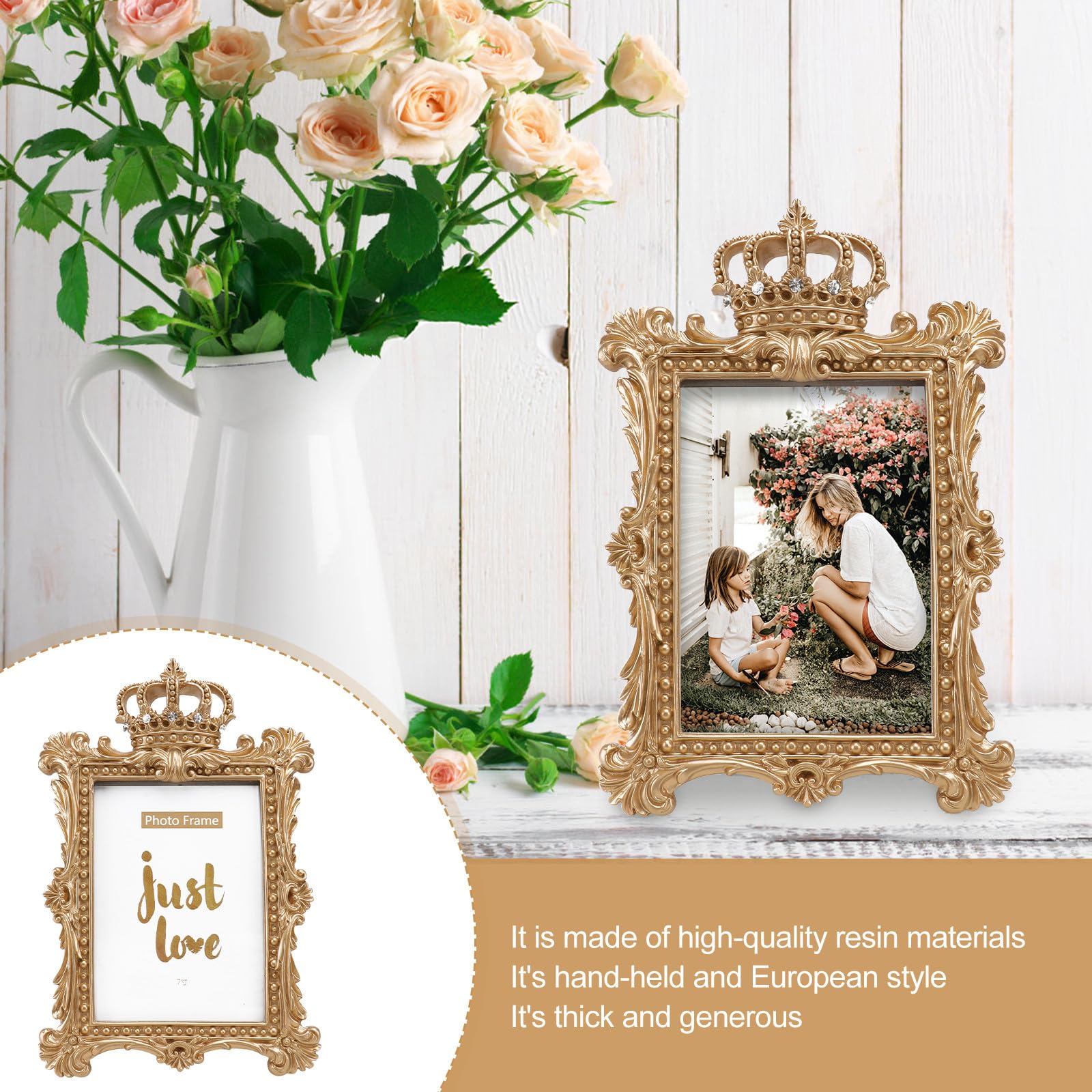 Marco de Fotos Diseño de Tallada de Estilo Europeo Retro Dorado Varios estilos y Resina Varios estilos para Decoración del Hogar y Dormitorio