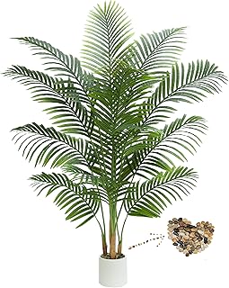 Artificial Palm Tree Plant 6FT Tall Fake Tropical Palm Tree in Pot, Real Bark Design Faux Areca Palm Tree for Home Office Living Room Bedroom Farmhouse Modern Indoor Outdoor Topiary Tree (18 Trunks)