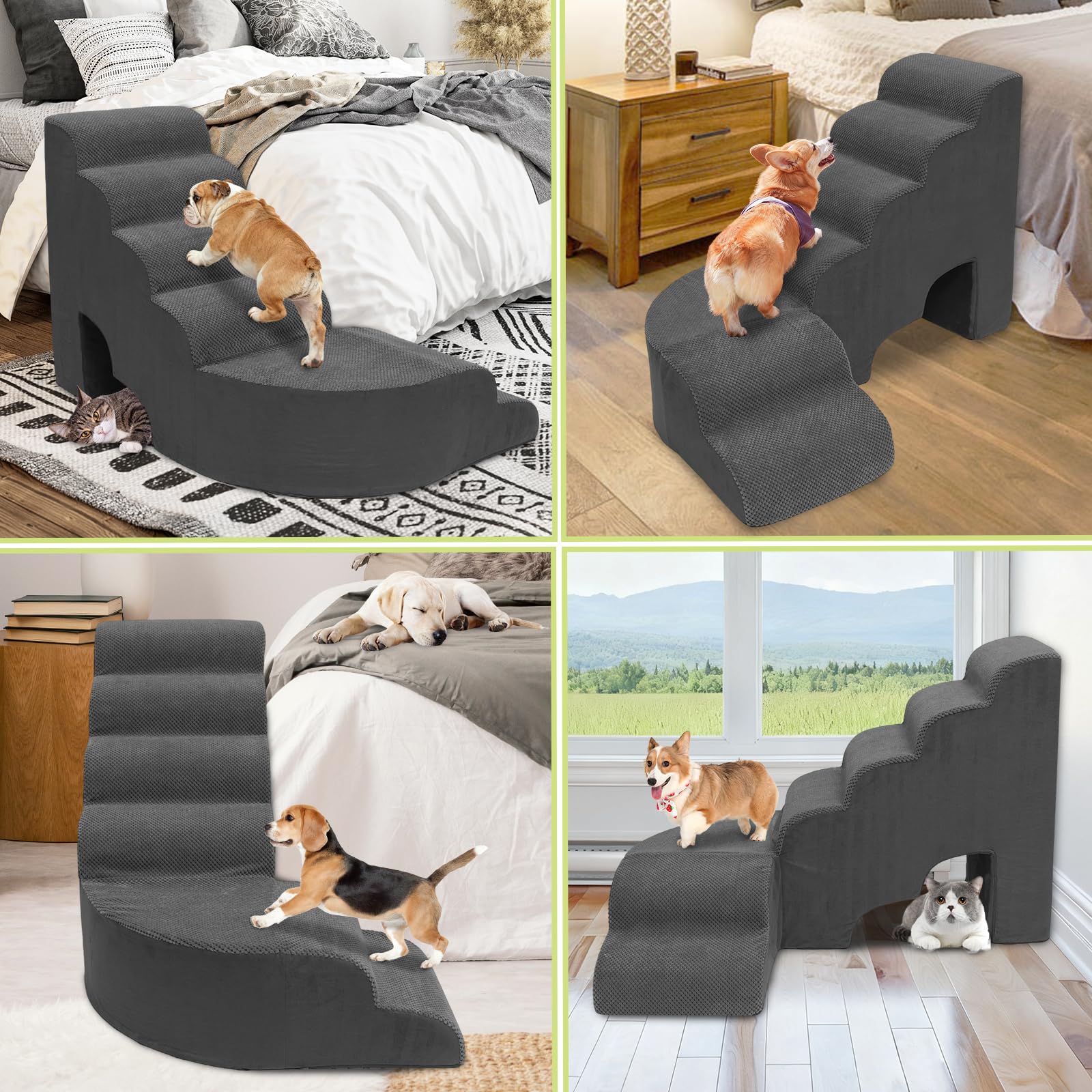 Scalette per cani a 6 livelli, per letto alto, altezza 60 cm, antiscivolo, regolabili sul lato sinistro del letto, gradini per animali domestici per cuccioli, vecchi animali domestici e cani feriti