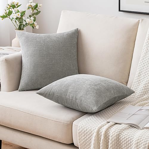 Miniatura 4 de MIULEE Paquete de 2 fundas de almohada decorativas de color gris claro de 18 x 18 pulgadas, fundas de cojín de felpilla suave para sofá, granja,