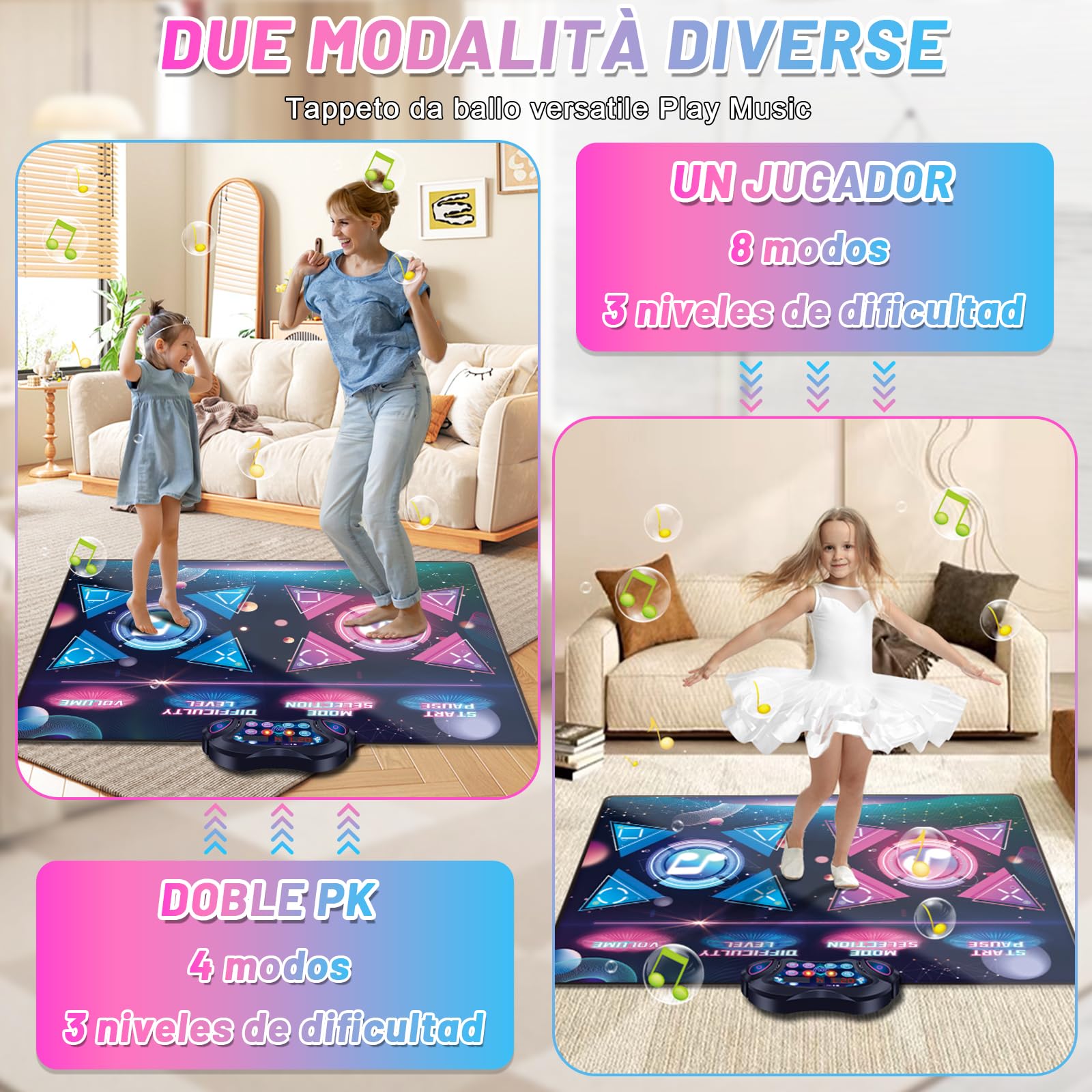 Aragallant Alfombra de Baile Doble, Alfombra de Baile Niño, Alfombrilla de Baile Juego Musical con 12 Modos para Niño y Adultos, Regalo Cumpleaños Navidad para Niñas 4 5 6 7 8 9 10+ Años