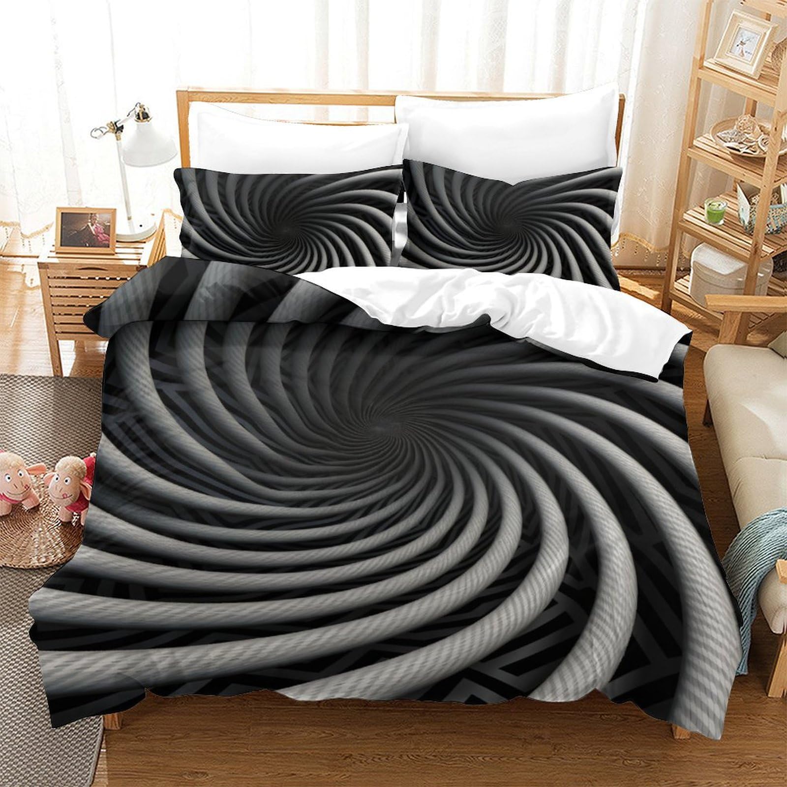 Stampato in 3D Capogiri Copertina Stampata Microfibra Disegnata Set Di Biancheria Da Letto Stile Morbido Con 2 Federe,King（220x240cm）, Per Adolescenti E Adulti