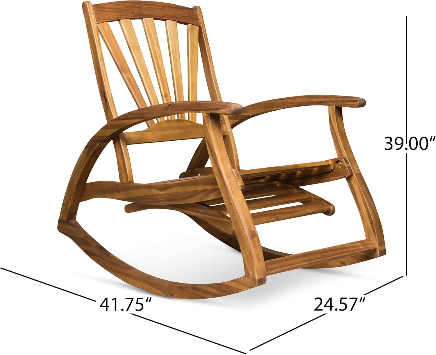 Teak Acacia Wood Outdoor Rocking Chair with Retractable Footrest
