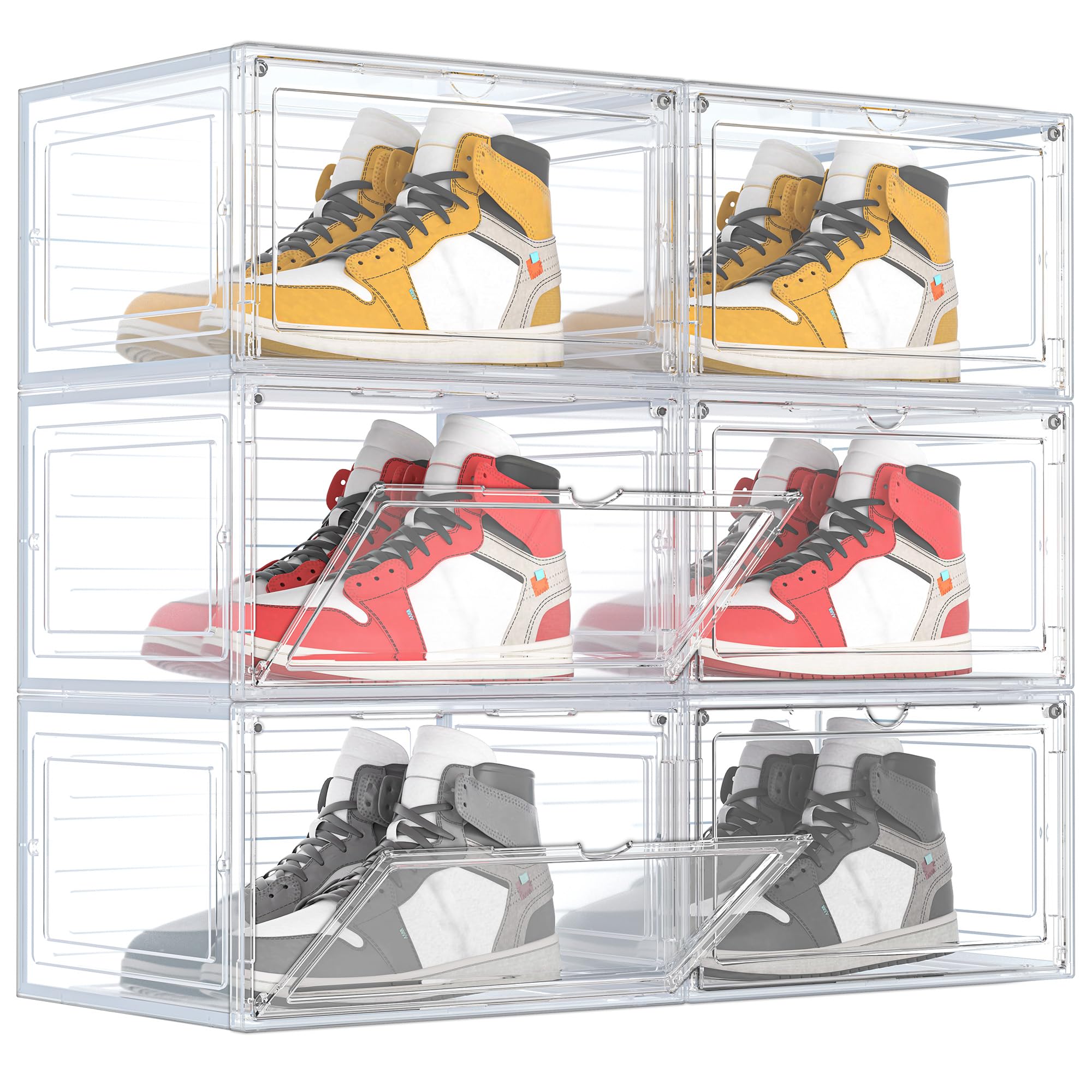 HOMIDEC Shoe Box,6 pcs Shoe Storage Boxes Clear Plastic Stackable, Shoe Organizer Containers with Lids for Women/Men 34 x 27.5 x 19 cm