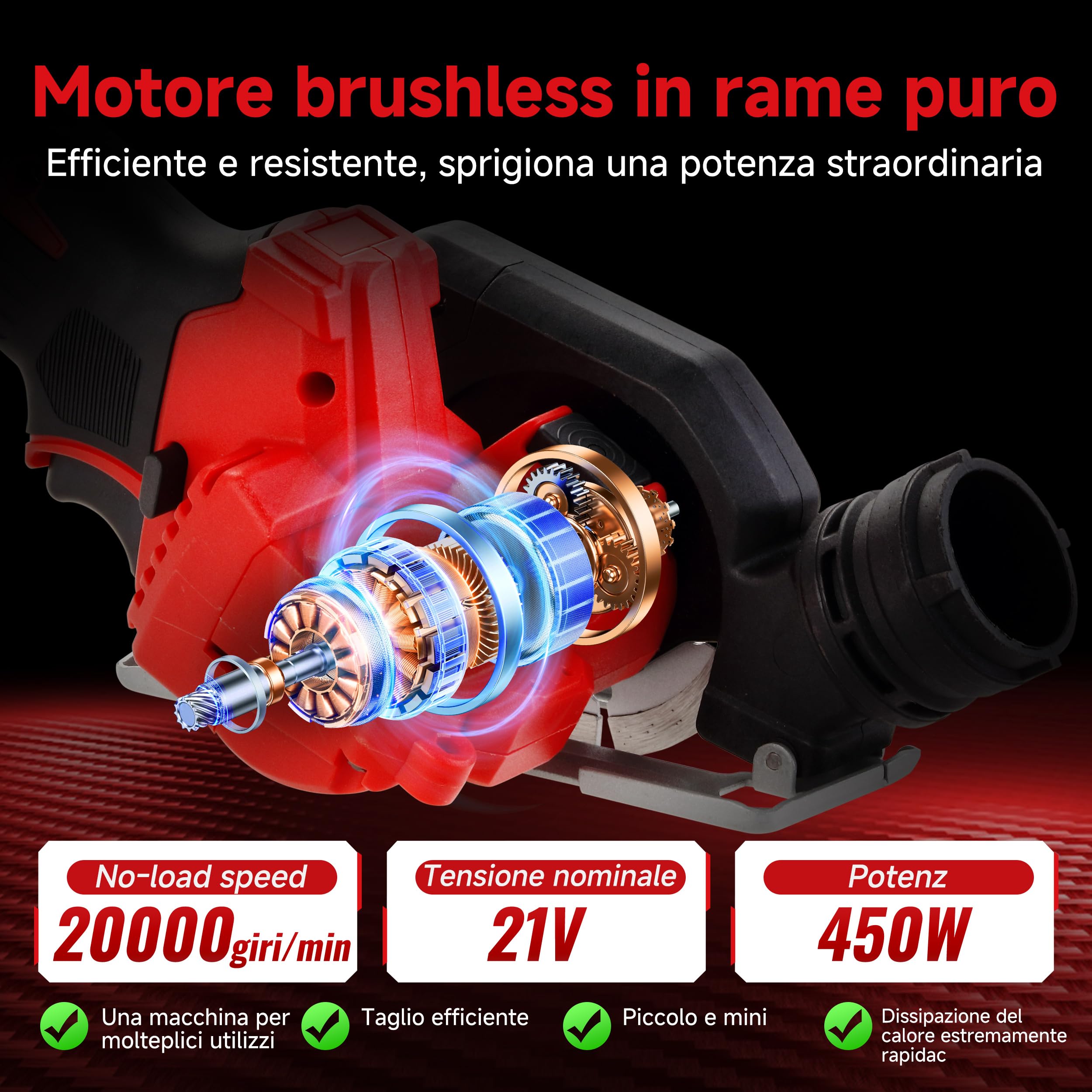 TEENO Sega Circolare con Guida Lasere丨Seghe Circolare per Legno 20000RPM | Profondità di Taglio 76mm丨Angolo di Taglio Regolabile丨8 Lame丨Motore in Rame Puro丨Adatta per Metallo, Legno e Piastrelle
