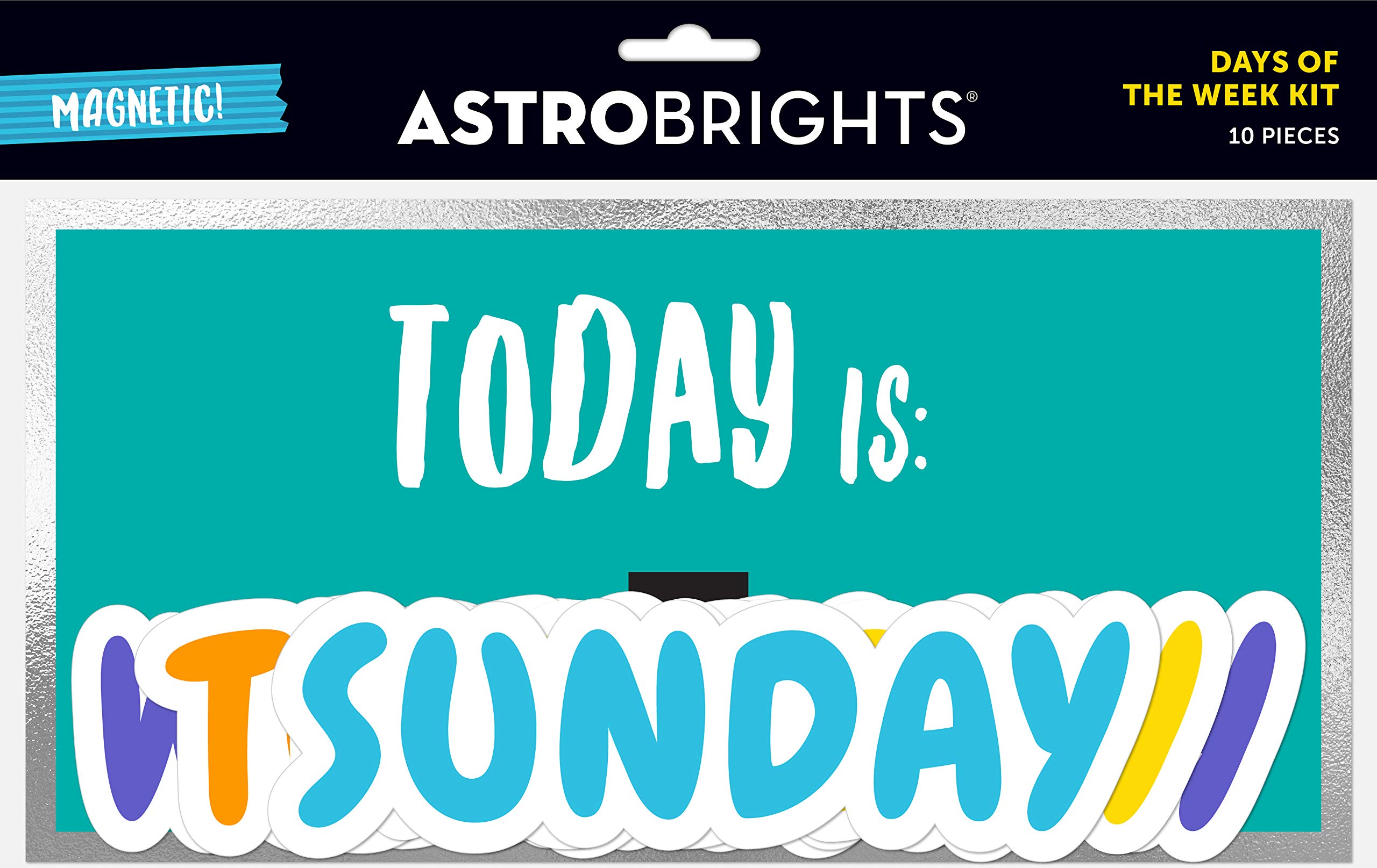 Astrobrights 10-Piece Days of The Week Kit, Pre-Assembled, 1 Backer Board with Magnet/10 Days of The Week Icons with Magnets, Assorted Colors (91765)