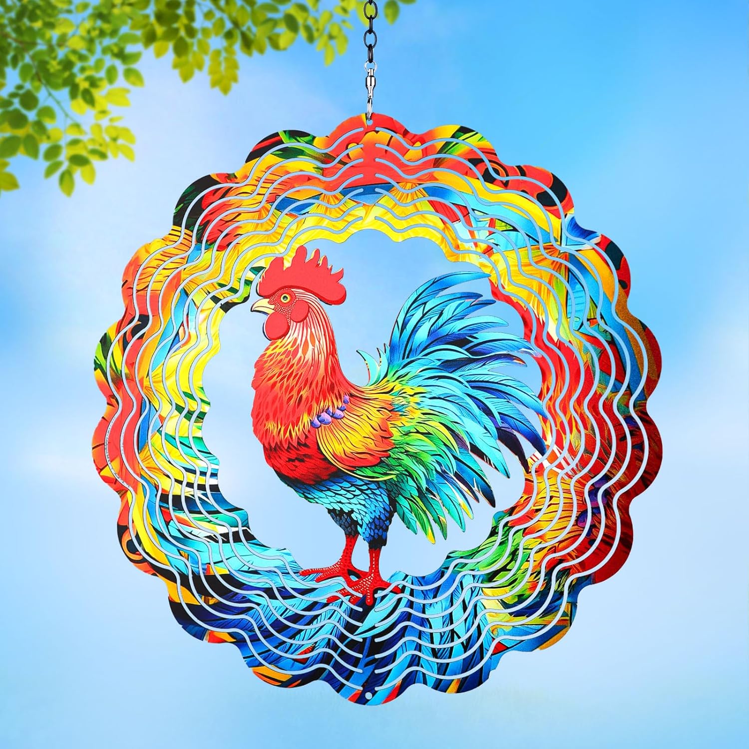 Chicken Wind Spinners Outdoor,12 inch 3D Hanging Wind Spinner Spring Garden Decor Rooster Gifts for Women Men,Metal Wind Catchers Kinetic Sculpture for Silhouette,Yard Art,Porch,Patio Decoration