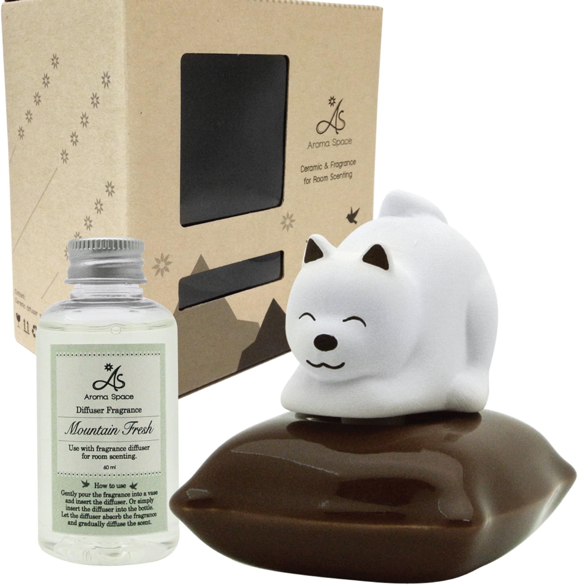 Aroma Space Lively Breeze Ceramic Diffuser Set - Koko Dog (Brown) & Mountain Fresh Fragrance