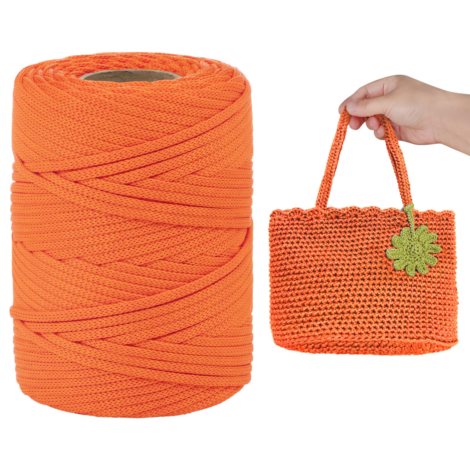 LEREATI Polyester Cord, Polyester Macrame Cord 3mm x 90m Flat Macrame Rope Crochet Polypropylene Cord Polyester Yarn for Crocheting, DIY Bags, Hats, Shoes (Dark Orange)