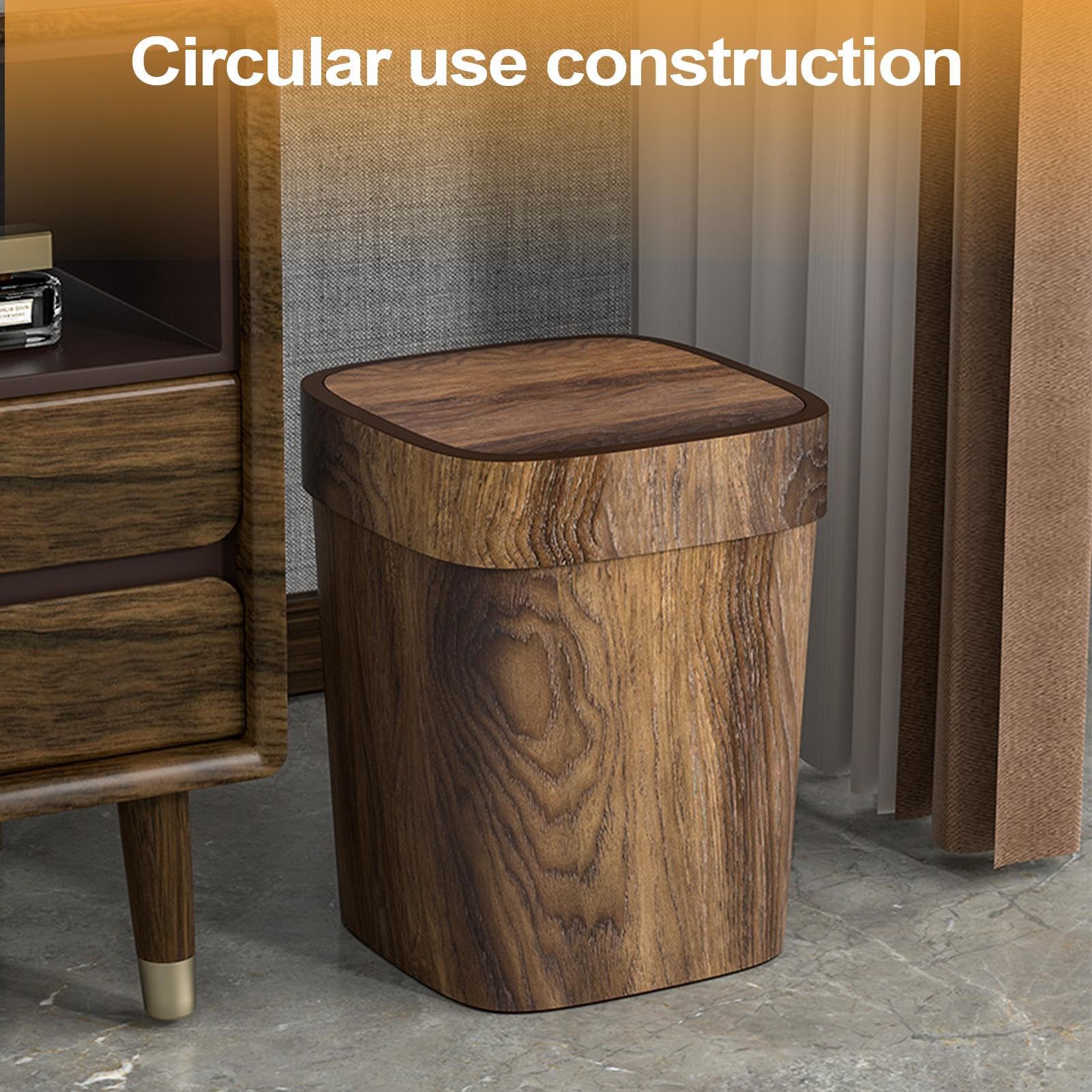 Générique Poubelle En Bois Avec Couvercle, 12L Brun Anti-odeurs Poubelle De Table À Grain En Bois | Corbeille À Déchets Pour Cuisine Salle Bain Buanderie Maison Campagne Terrasse 22.1x26.6cm