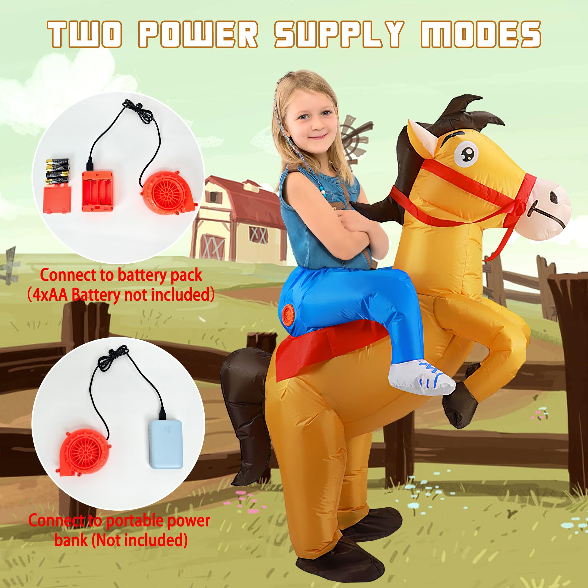 Amlisia Inflatable Horse Costume for Kids Blow Up Costume Ride On Horse Cowboy Suit Funny Dress Up for Halloween Cosplay Party - Image 3