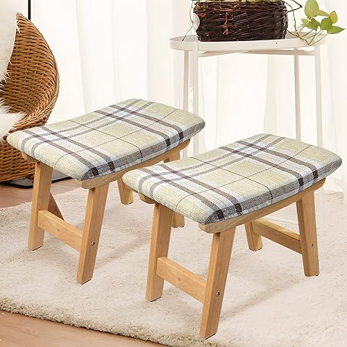 HOUCHICS Taburete de pie cuadrado, taburete pequeño con almohadilla antideslizante, taburete de pie de madera adecuado para dormitorio, sala de